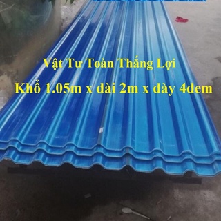 ( Khổ rộng 1.05m x dài 2m x 4 dem ) Tôn nhựa dạng sóng màu Xanh lấy ánh sáng che mưa