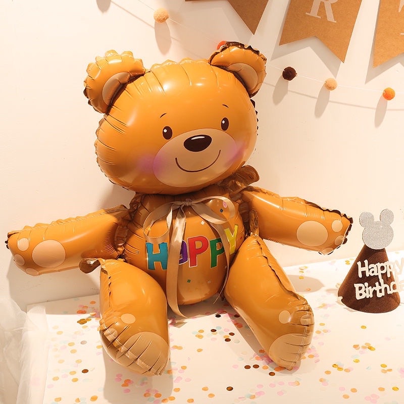(Size đại) bóng gấu Happy nâu 3D trang trí sinh nhật