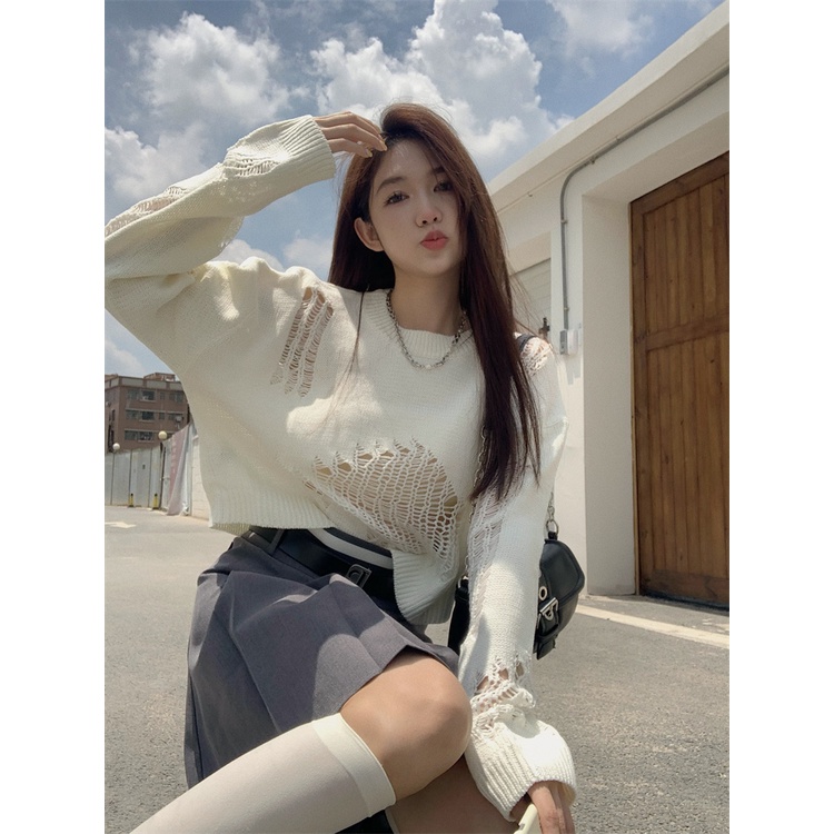 QKOOLE  Áo sweater Dệt Kim Tay Dài Dáng Rộng Màu Sắc Ngọt Ngào Phong Cách Hàn Quốc Thời Trang Cho Nữ