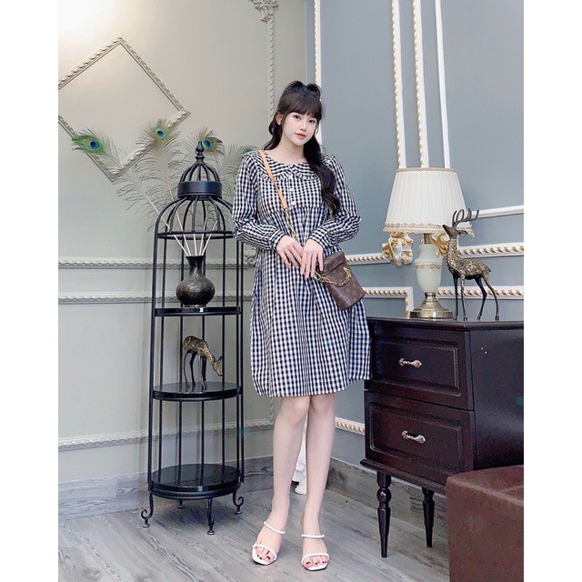 [Hàng cao cấp]Váy bầu thiết kế☘️đầm bầu mặc đi làm đi chơi đều được☘️chất kẻ hàn siêu mát☘️free size (43-68kg)