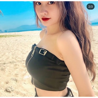 Áo ống da dây kéo phối khoen siêu chất - B0N