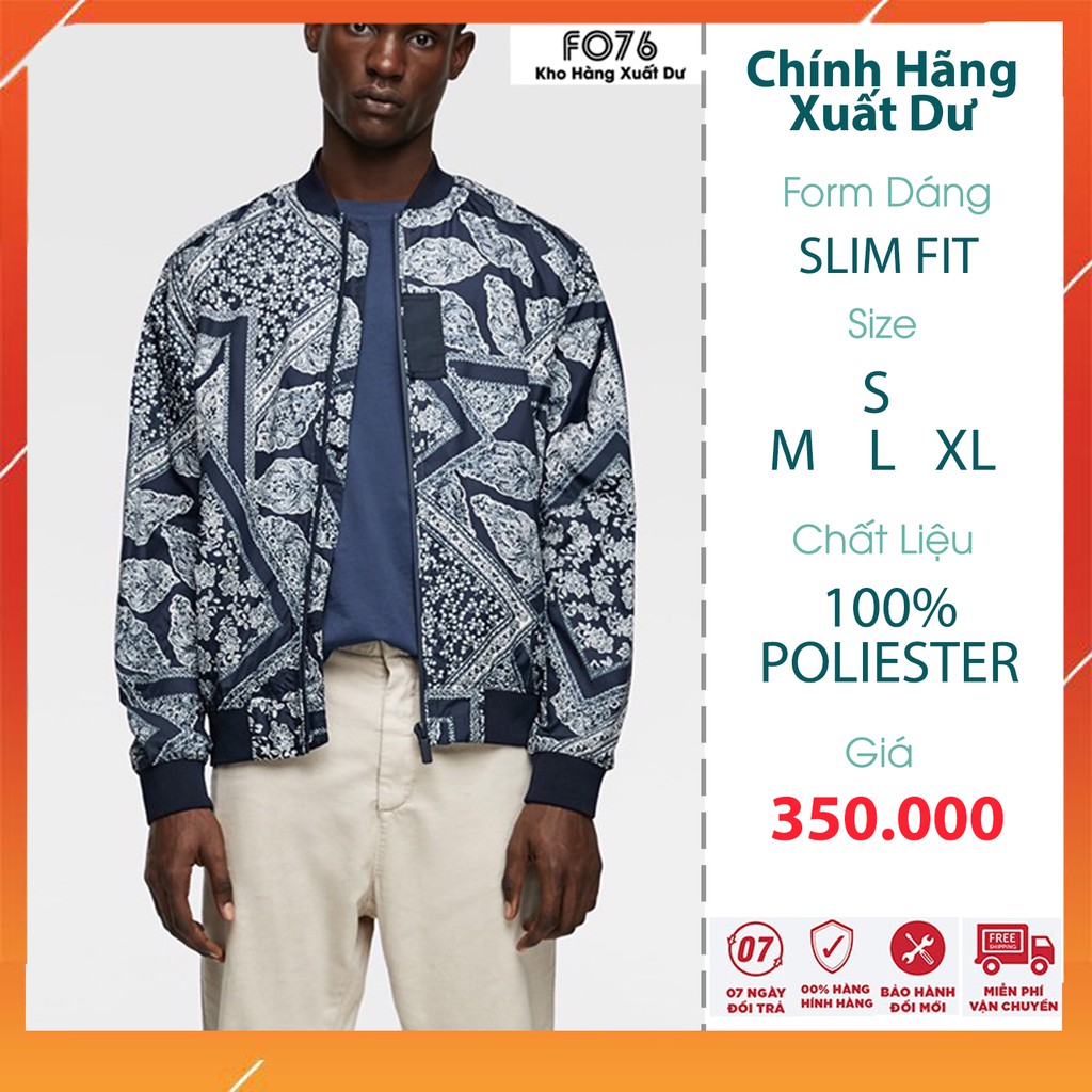 ÁO KHOÁC BOMBER NAM Z..A.R.A MÀU XANH ĐEN HỌA TIẾT VẢI POLIESTER NHẸ MÁT - FO76 SHOP