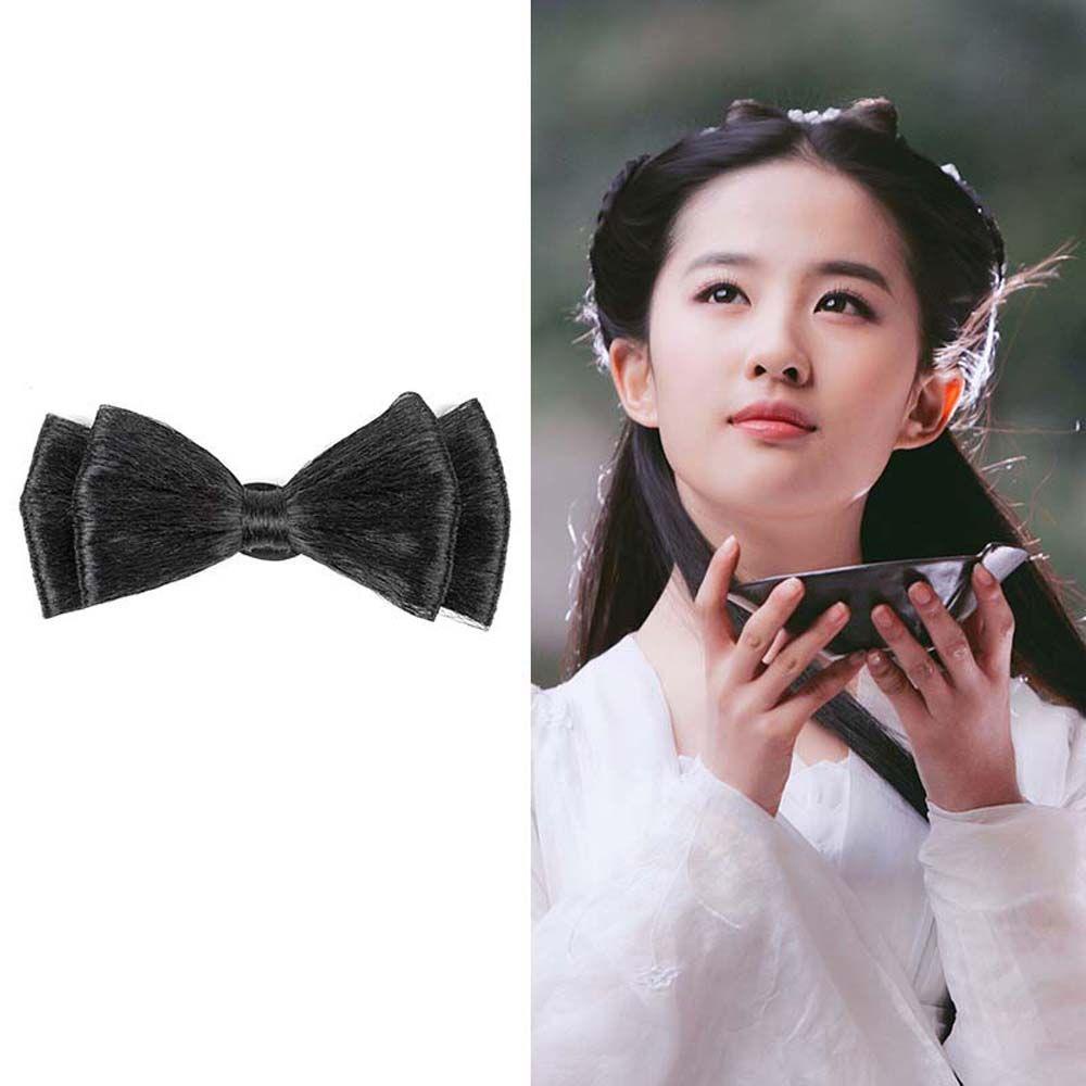 Búi Tóc Giả Màu Đen Đính Nơ Phong Cách Hanfu Cổ Điển Cho Nữ