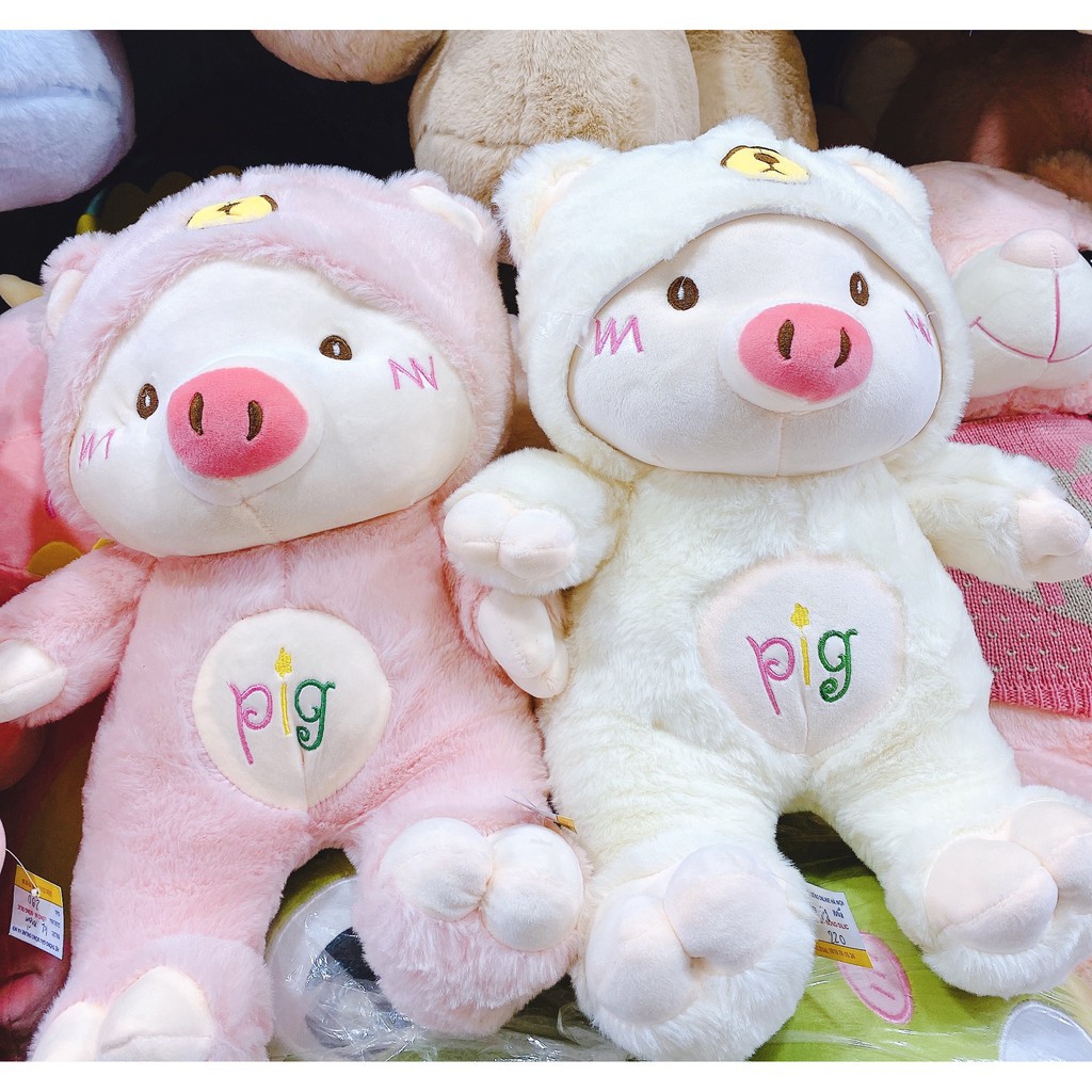 Gấu bông heo Cosplay đội mũ 2 màu hồng trắng kích thước lớn từ 65-70-80-1m1 Buno shop