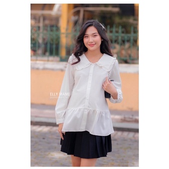 Áo Bầu Sơ Mi Trắng Cổ Bèo Tay Dài  Cao Cấp ( Kèm Ảnh Thật )