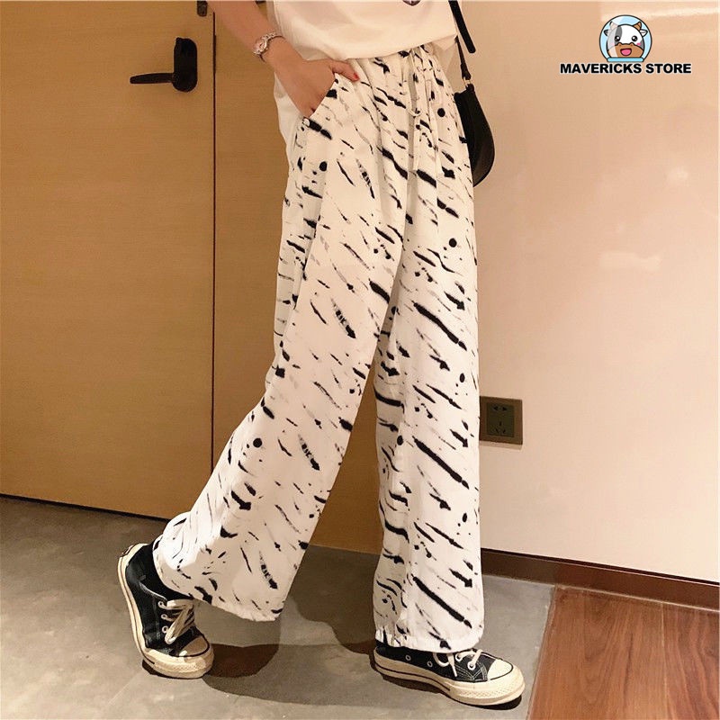 Áo thun tay ngắn/ Quần dài ống rộng in họa tiết sọc ngựa vằn phong cách Hàn Quốc thời trang dành cho nữ