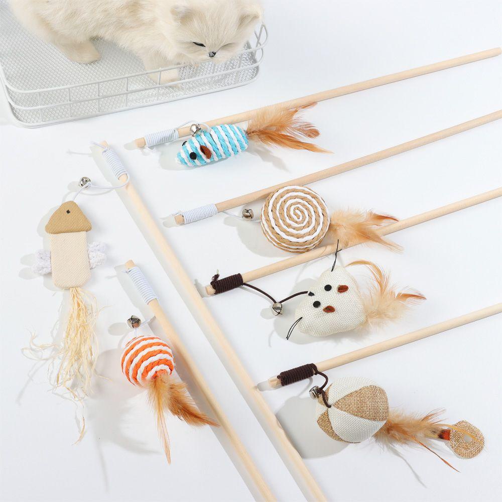 Đồ Chơi Que Gỗ Đính Lông Vũ Hình Chuột Hoạt Hình Mini Vui Nhộn Cho Mèo Cưng