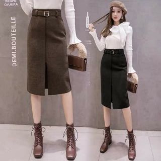 Chân váy dạ dài kèm đai