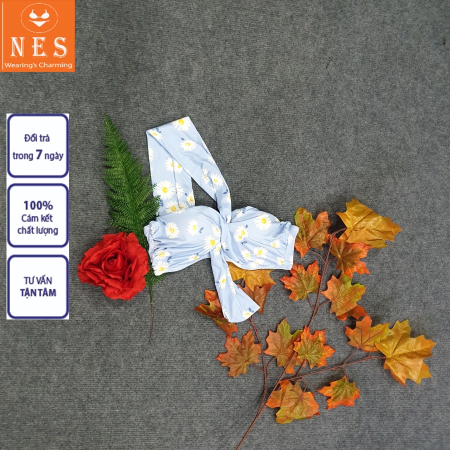 Bikini Bộ Đồ Bơi Nữ NES 2 Mảnh Hoa Cúc Lệch Vai Nơ To Sexy Tôn Dáng  Freesize (40-55 Kg) Thun Lạnh Co Giãn 4 Chiều