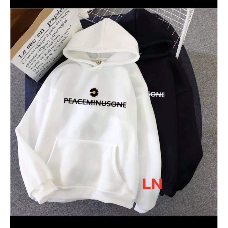 Áo hoodie hoa cúc peace chữ nhỏ gạch ngang ngực LN11 , áo thun nam nữ, áo thun, sét bộ mặc ở nhà, áo nỉ ấm - LEEDA MODY