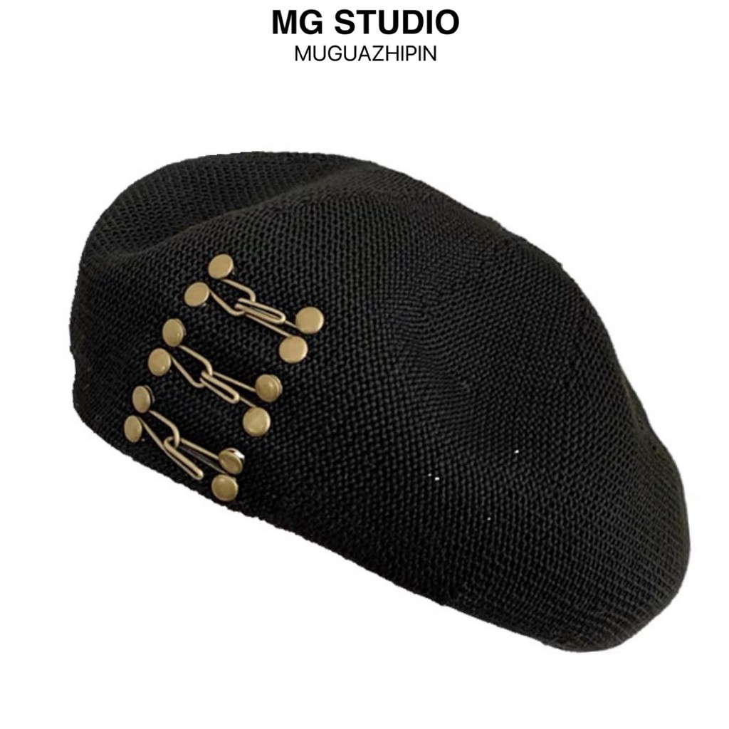 Mũ Beret MG STUDIO Chất Liệu Cotton Thiết Kế Khóa Cài Đinh Tán