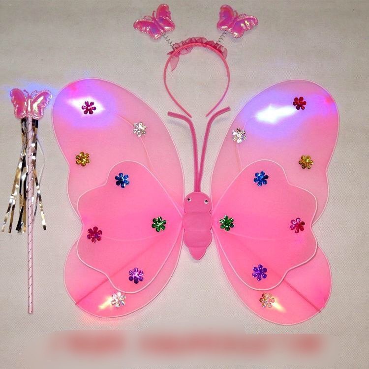 [Hàng đẹp, có đèn] Đồ chơi cánh bướm kép CÓ ĐÈN kèm bờm gậy phép KHÔNG VÁY giá rẻ cho bé chơi Trung thu