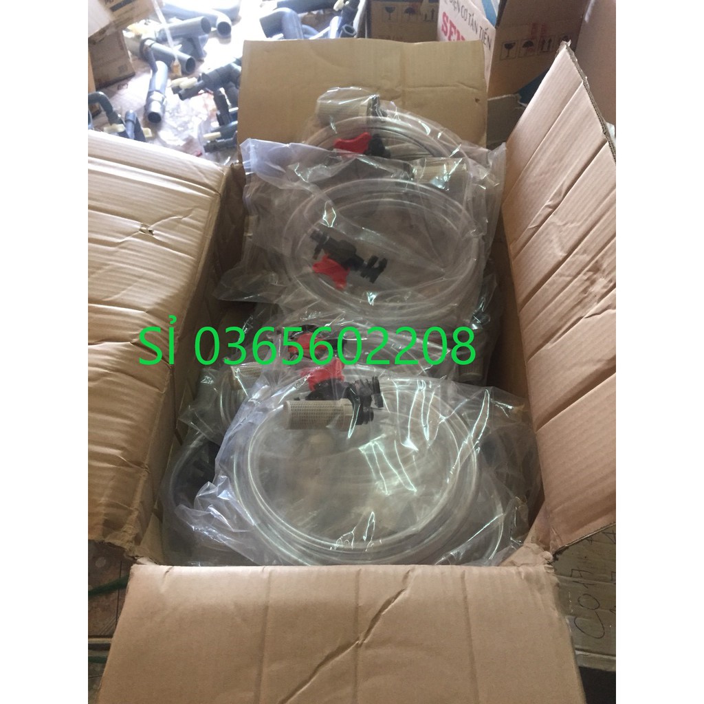Bộ châm phân thủ công hoàn chỉnh gồm Khung phi 60mm, Cuộn hút, Van số, Đầu lọc. Đầu vào và ra dùng ống 60mm