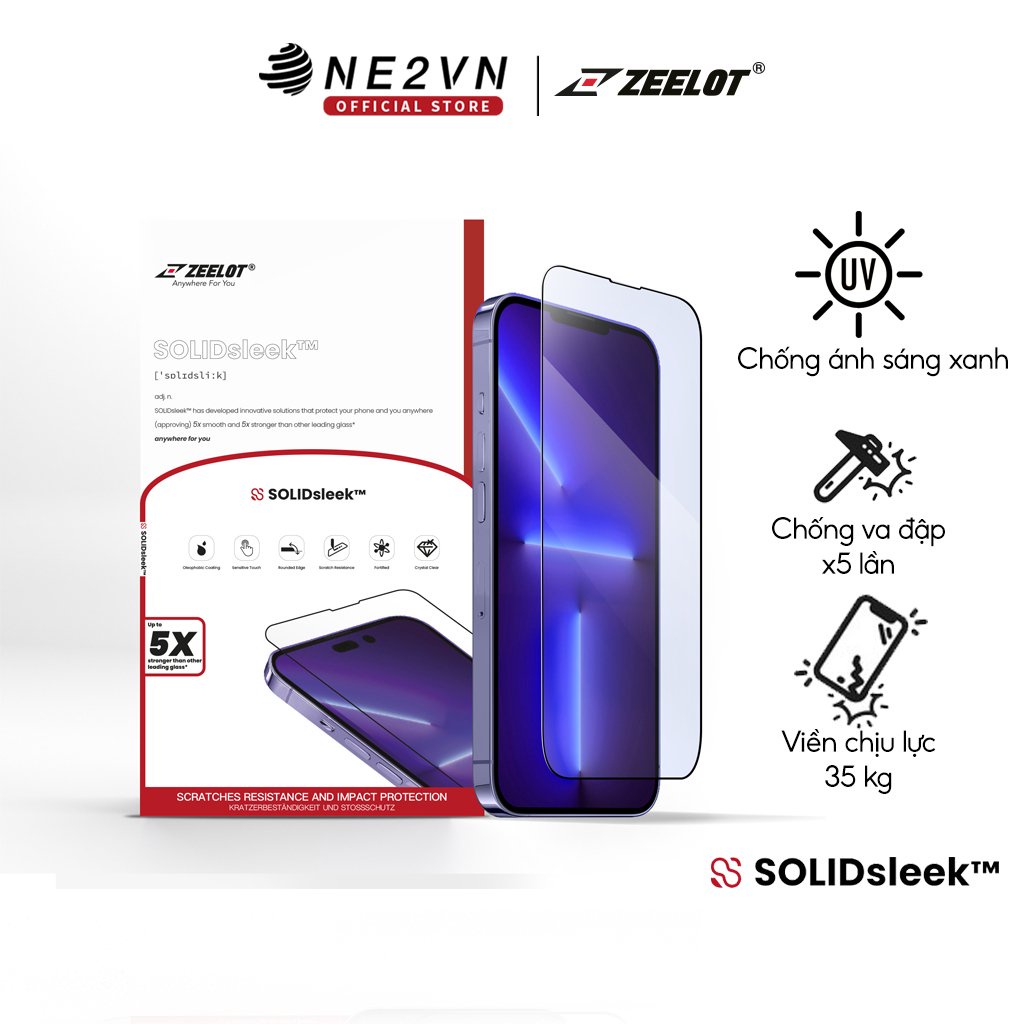 Miếng dán cường lực chống tia xanh SOLIDsleek Zeelot cho iPhone 14/ 14 Plus/ 14 Pro/ 14 Pro Max