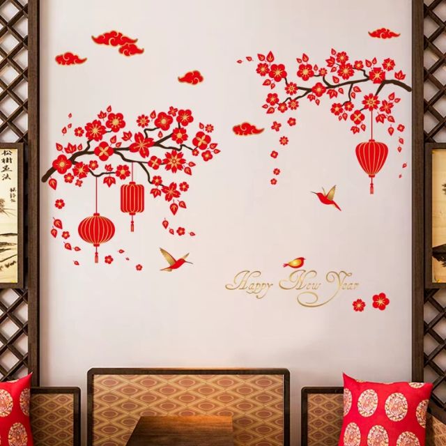 Decal dán tường cành đào tết