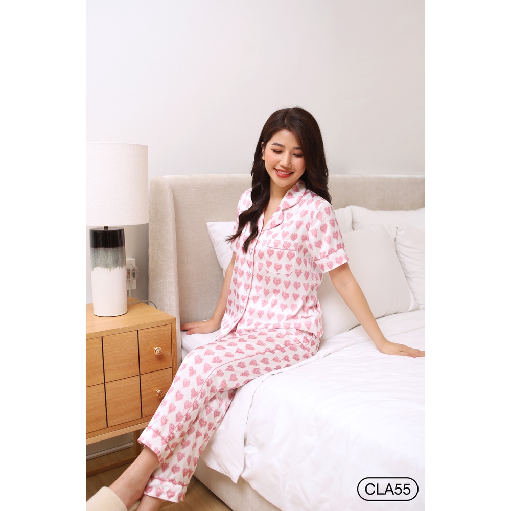 Bộ mặc nhà satin ZAM Luxury CLA55 áo ngắn tay quần dài