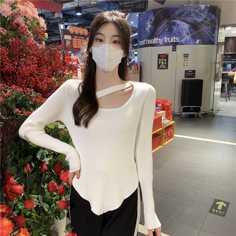 Áo Dệt Kim Dài Tay 1759102Áo Sweater Mỏng Vừa Vặn Lộ Xương Quai Xanh