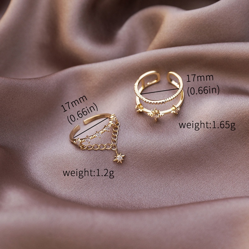 Nhẫn Hở Hai Lớp Đính Đá Zircon Hình Ngôi Sao Phối Dây Xích Thời Trang Cho Nữ
