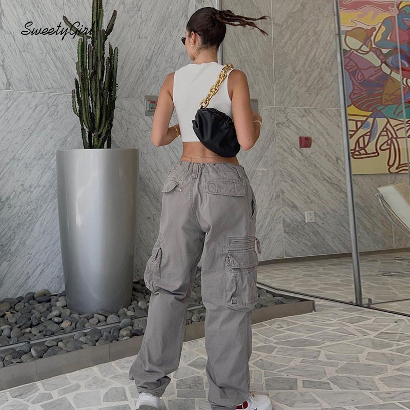 Quần Dài Thể Thao Lưng Thấp Màu Xám Trơn Phối Nút Thời Trang 2022 Cho Nữ