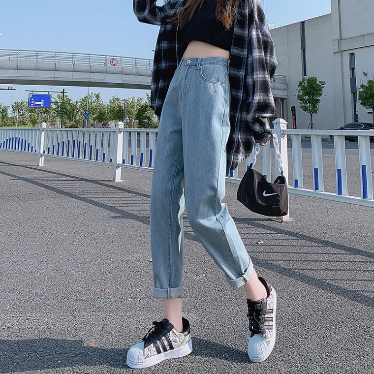 QUẦN BAGGY JEANS NỮ LƯNG CAO LAI CUỐN MÀU TRẮNG XANH NHẠT ĐEN MỀM MỊN THÂN THIỆN MÔI TRƯỜNG CỰC CAO CẤP NITIQC