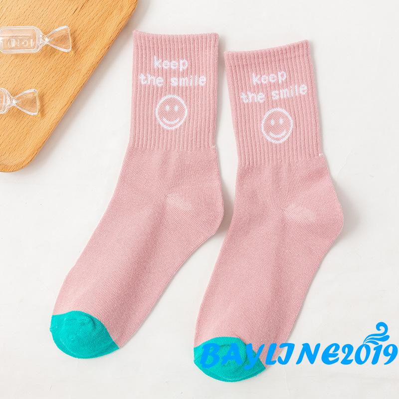 Vớ ống vừa in hình mặt cười màu cầu vồng bằng cotton xuân hè cho người lớn