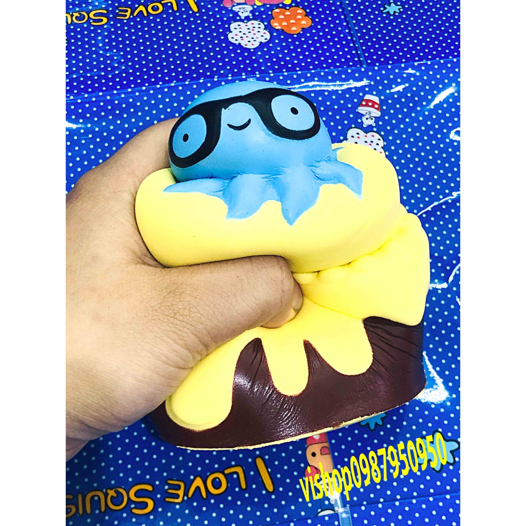 Đồ chơ squishy bánh bạc tuộc đeo kính kèm bao bì cực to