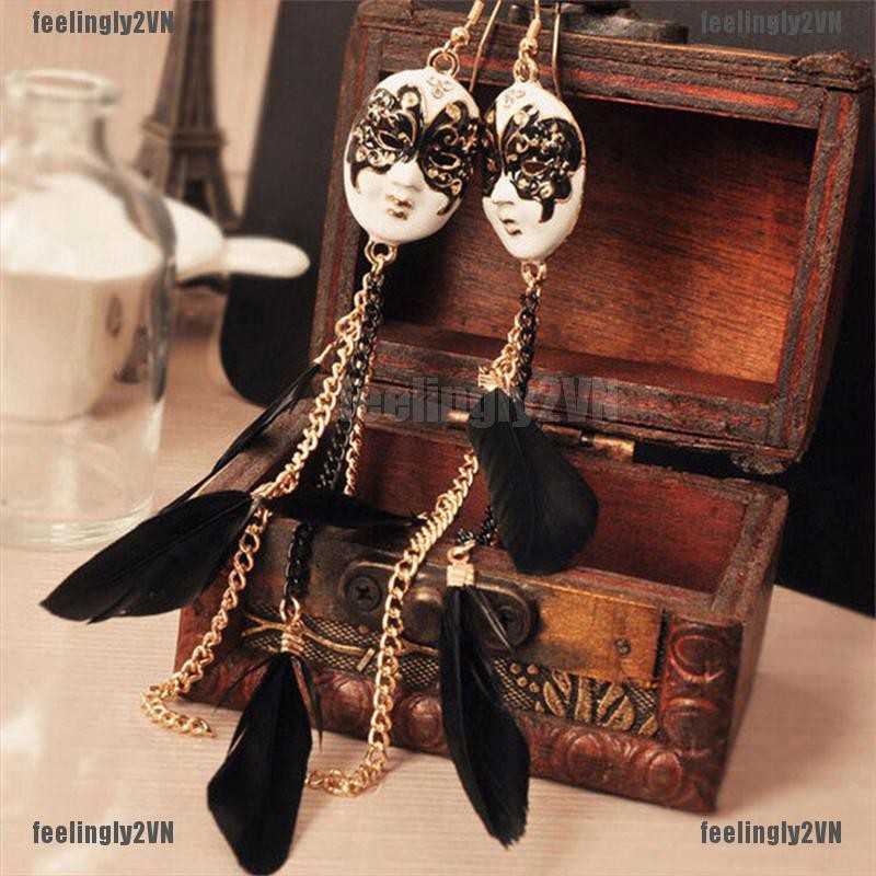 Khuyên Tai Kim Loại Hình Mặt Nạ Lông Vũ Cổ Điển