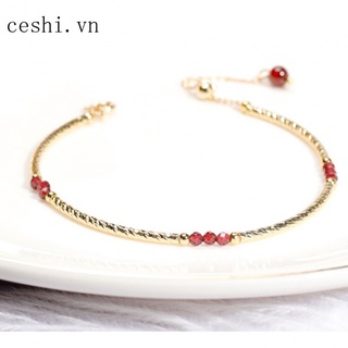 14k yellow gold plated natural red garnet bracelet