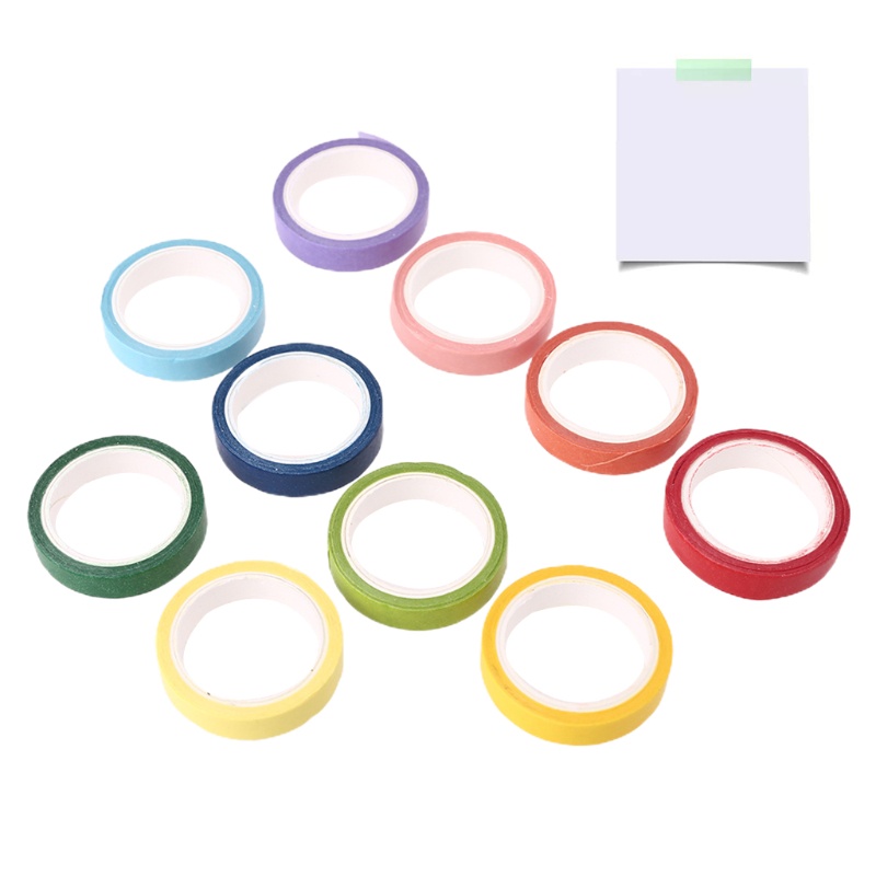 Bộ 10 Cuộn Băng Keo Dán Mặt Nạ Washi Bản Rộng 7mm Màu Cầu Vồng Tinh Tế DIY
