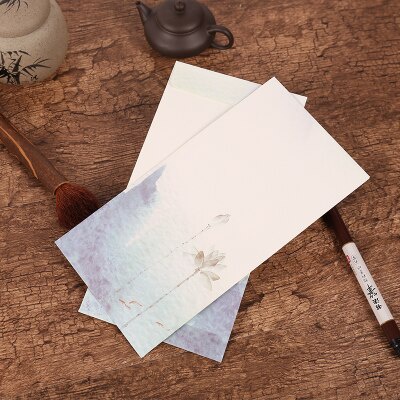 Set 12 bao thư giấy kraft họa tiết hoa phong cách Trung Hoa cổ điển