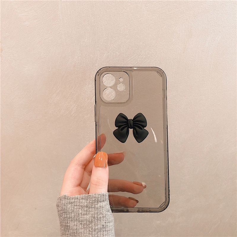 Ốp điện thoại trong suốt họa tiết nơ 3d màu đen cho iPhone 7/7p/8/8p/x/xs/xr/xsmax/11/12/13/pro/promax