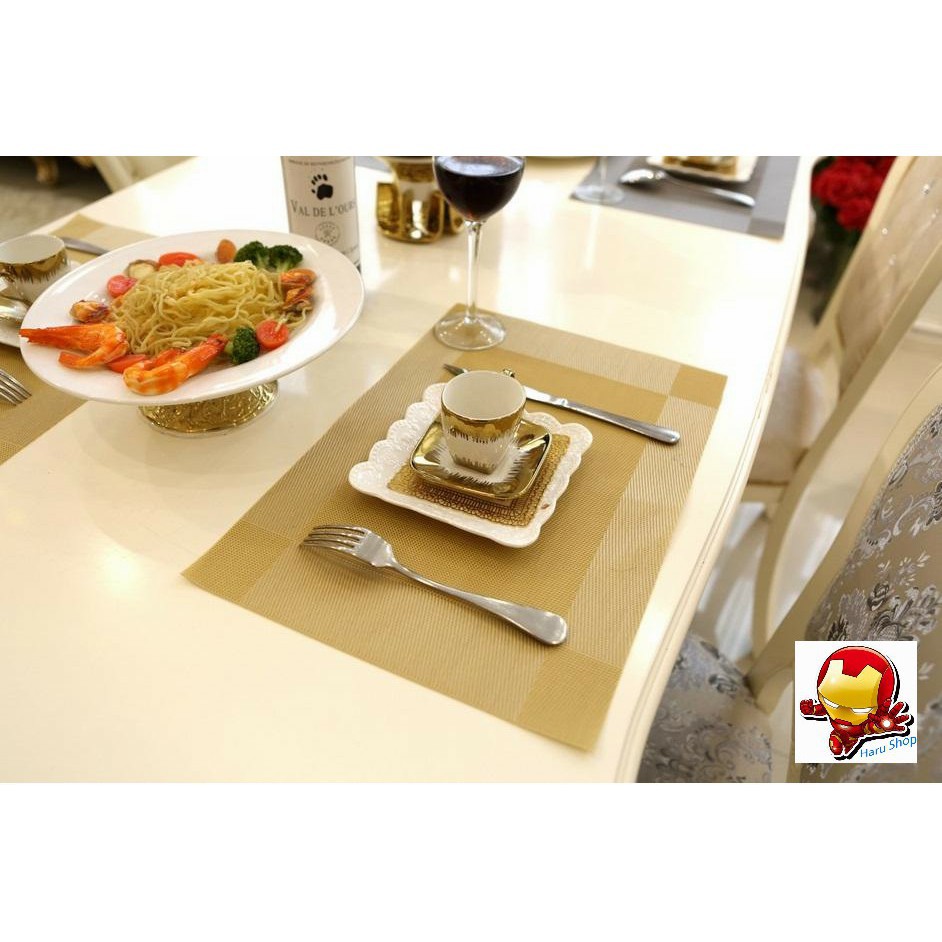Miếng lót bàn ăn PVC Polyester   phong cách châu Âu 45x30cm (bộ 4 tấm) - HanruiOffical