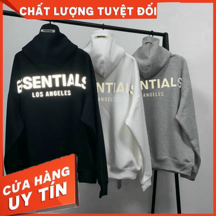 Áo nỉ hoodie Essentials unisex dài tay nam nữ cao cấp in phản quang, áo phông nỉ bông sweater có mũ màu xám, đen K121 -