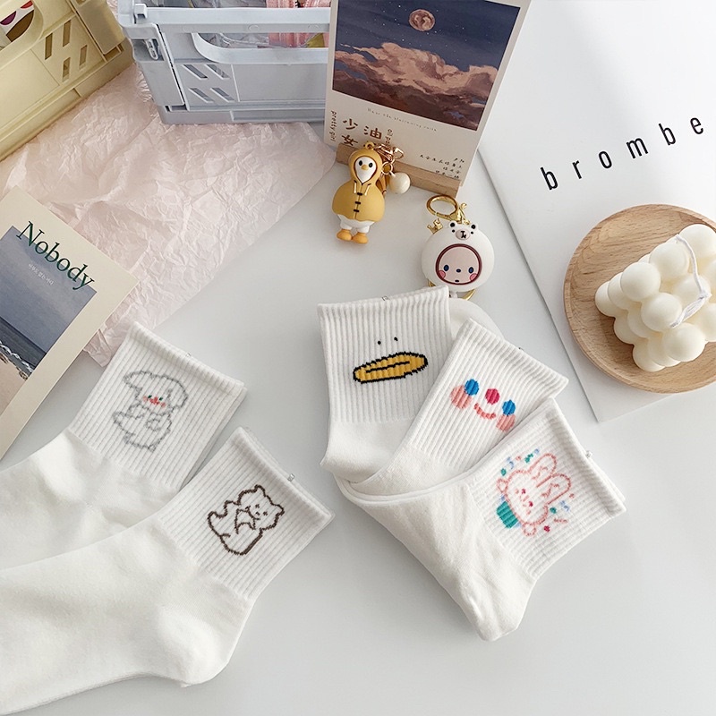 Tất Vớ nữ cổ cao trắng hình cute chất đẹp phong cách Hàn Quốc