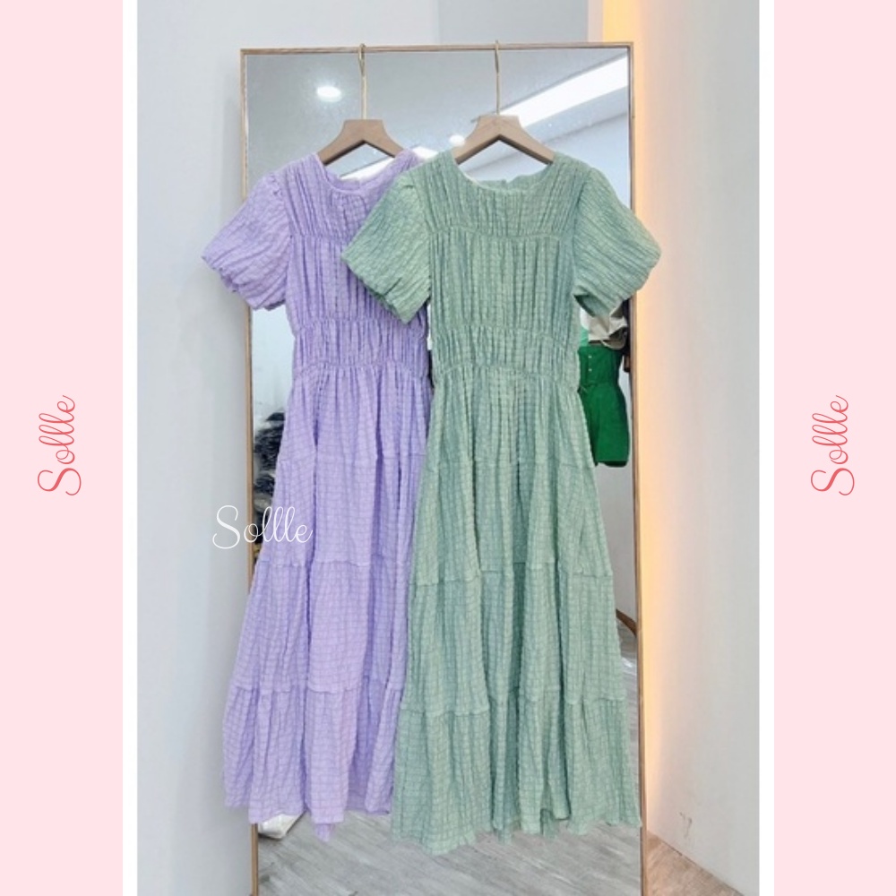 𝐗𝐚̉ 𝐤𝐡𝐨 - Đầm bèo nhún ngực dáng xoè tay bồng váy xốp nhăn nhiều màu nữ tính Sollle