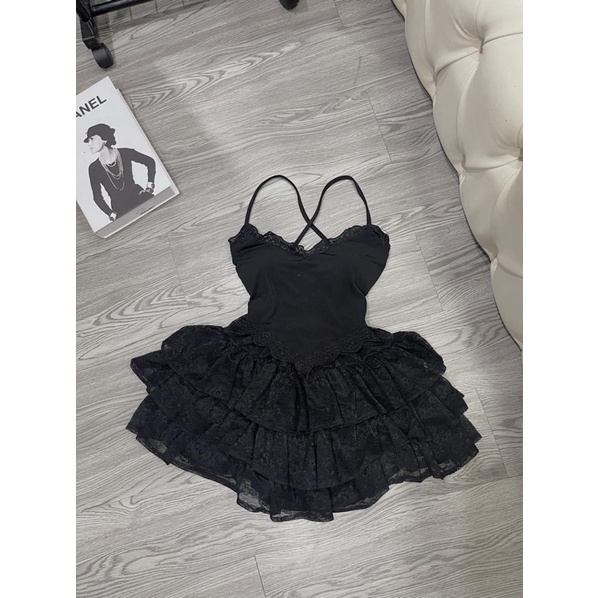 Set 2 món chân váy phối ren áo phối ren