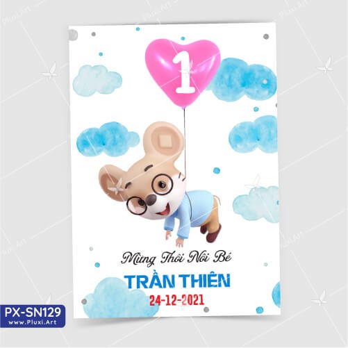 Thiệp thôi nôi –  sinh nhật Pluxi bé Trai tuổi Chuột PX_SN129