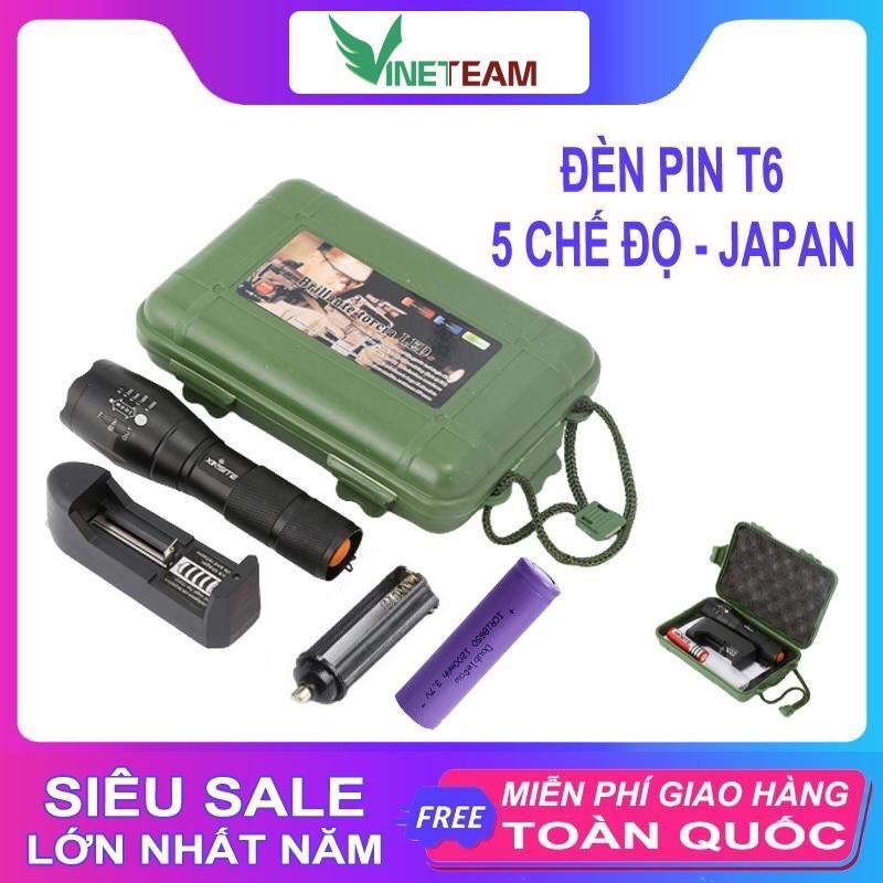 Đèn pin siêu sáng XML T6 Đèn pin police dùng cắm trại dã ngoại kèm pin sạc
