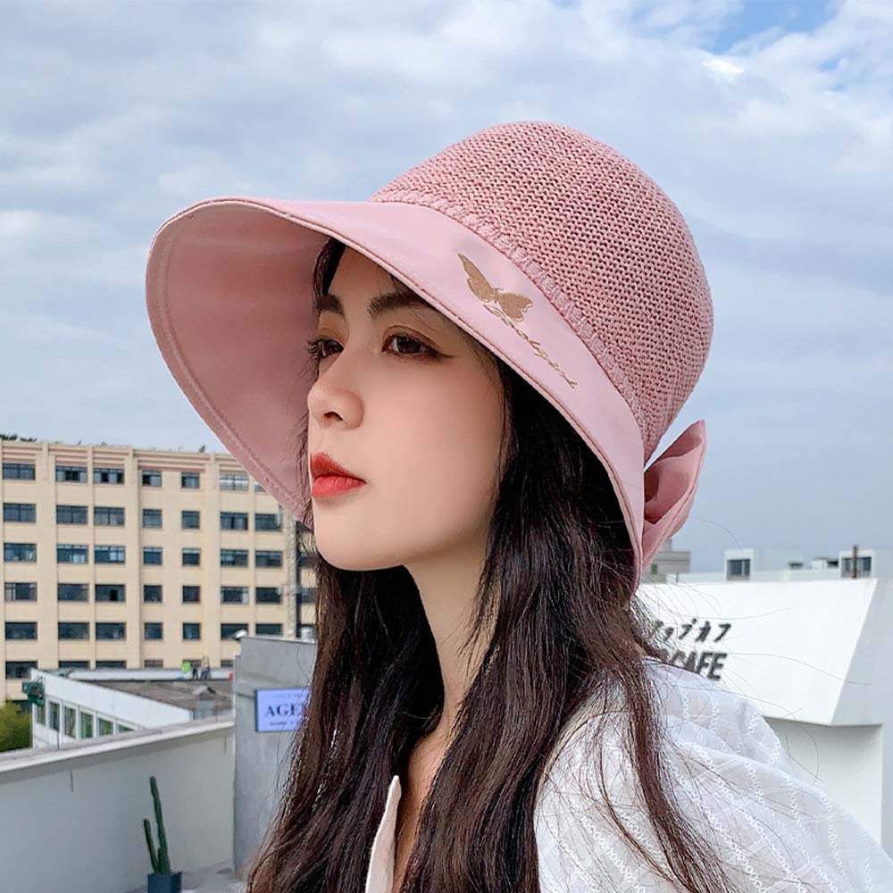 Mũ chống nắng vải cotton thông thoáng thiết kế có thể xếp lại chống tia uv họa tiết hình bươm bướm cho nữ