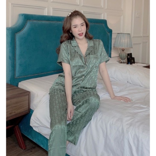 Bộ Pijama Cao Cấp Chất Lụa Gấm Tay cộc - Quần Dài | BigBuy360 - bigbuy360.vn