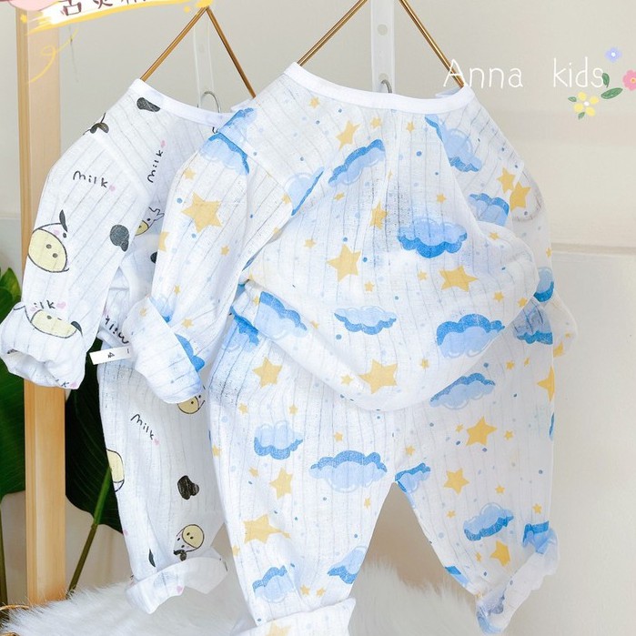 Bộ dài tay cotton giấy cài vai cho bé sơ sinh hàng đẹp - 𝐁𝐎𝟔