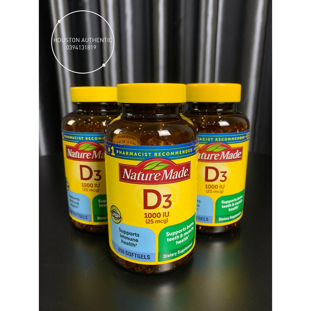 Viên uống bổ sung Vitamin D3 1000 IU Nature Made 650 Viên _ Live mua hàng tại Mỹ