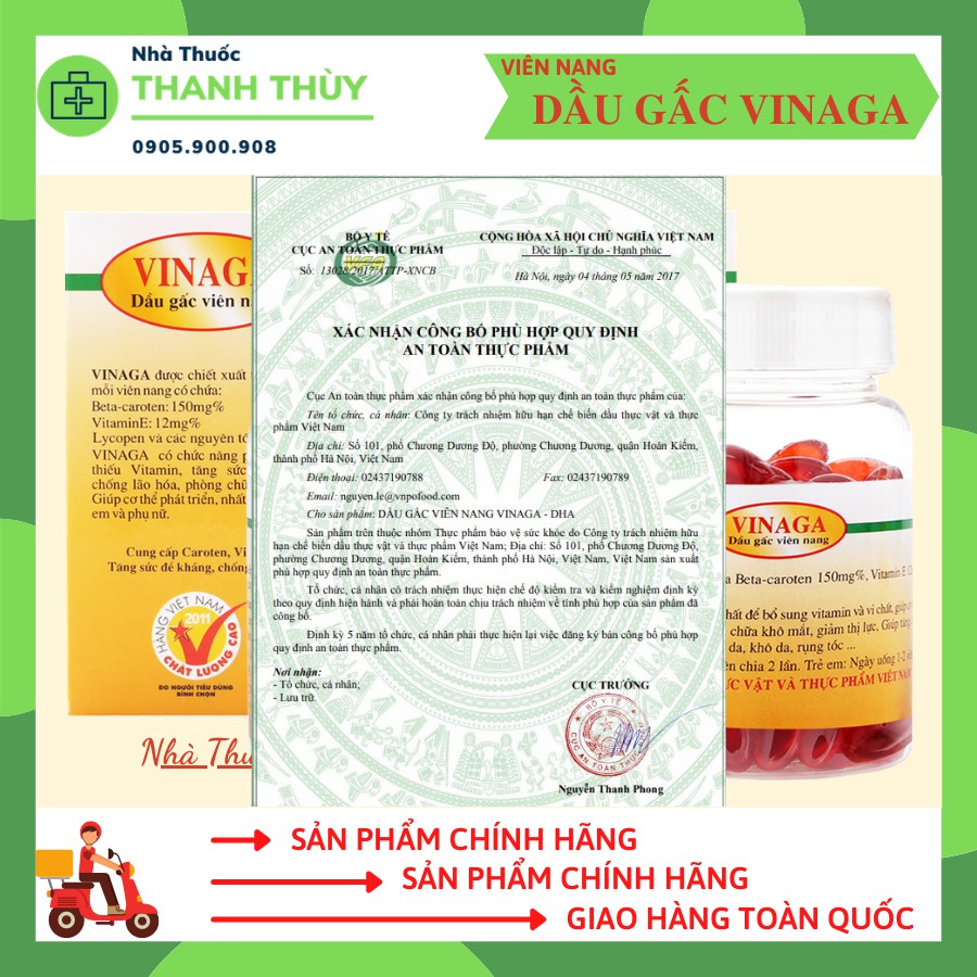 DẦU GẤC VINAGA-DHA [Chai 100 Viên] Giúp Tăng Cường Chống Oxy Hóa, Tốt Cho Não Bộ, Mắt, Da, Tóc, Tim Mạch Và Hệ Miễn Dịch