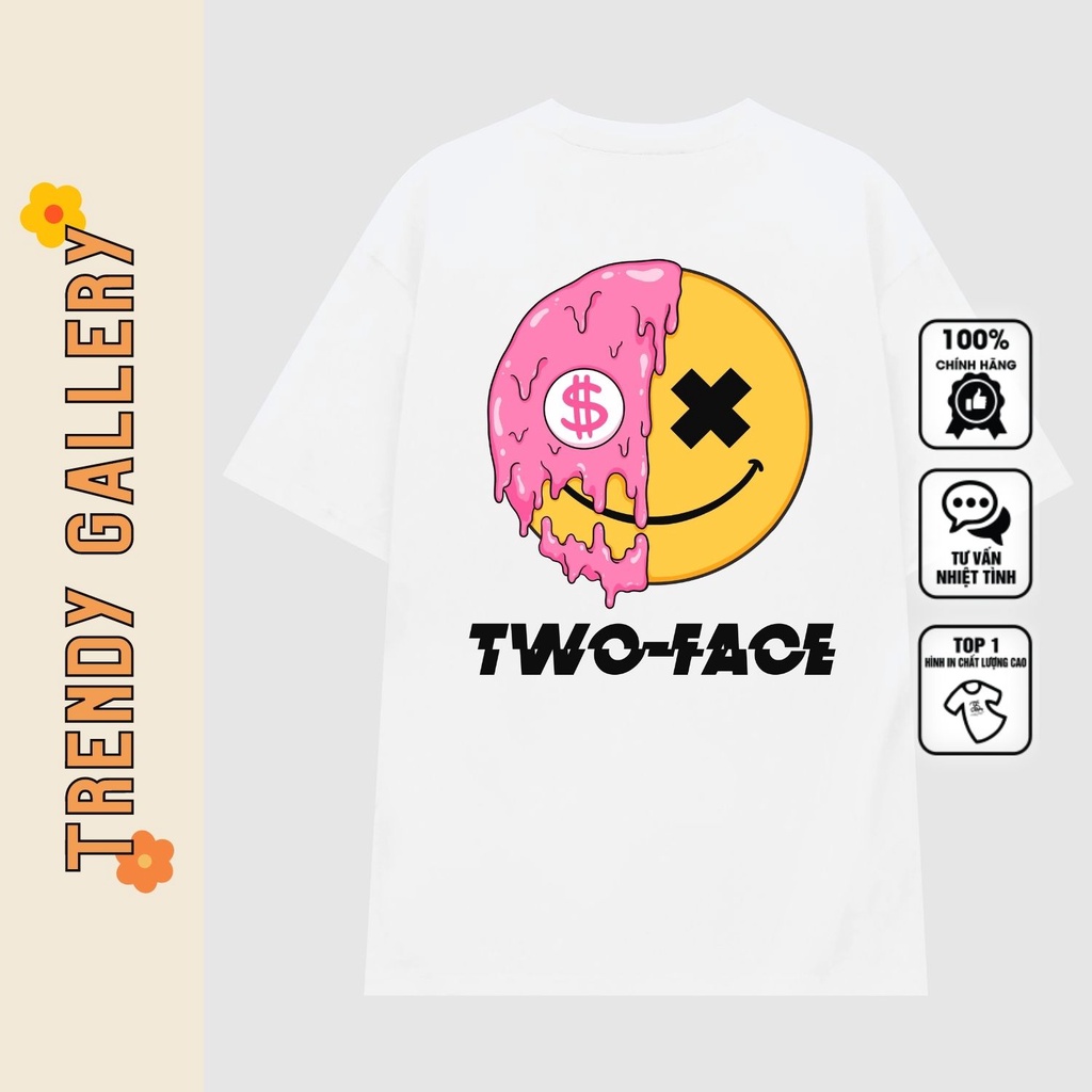 Áo Phông Nữ Tay Lỡ Form Rộng In Chữ In Hình "two Face" Trendy Gallery, Áo Phông Nam Nữ Cổ Tròn Basic Tee Tv5084