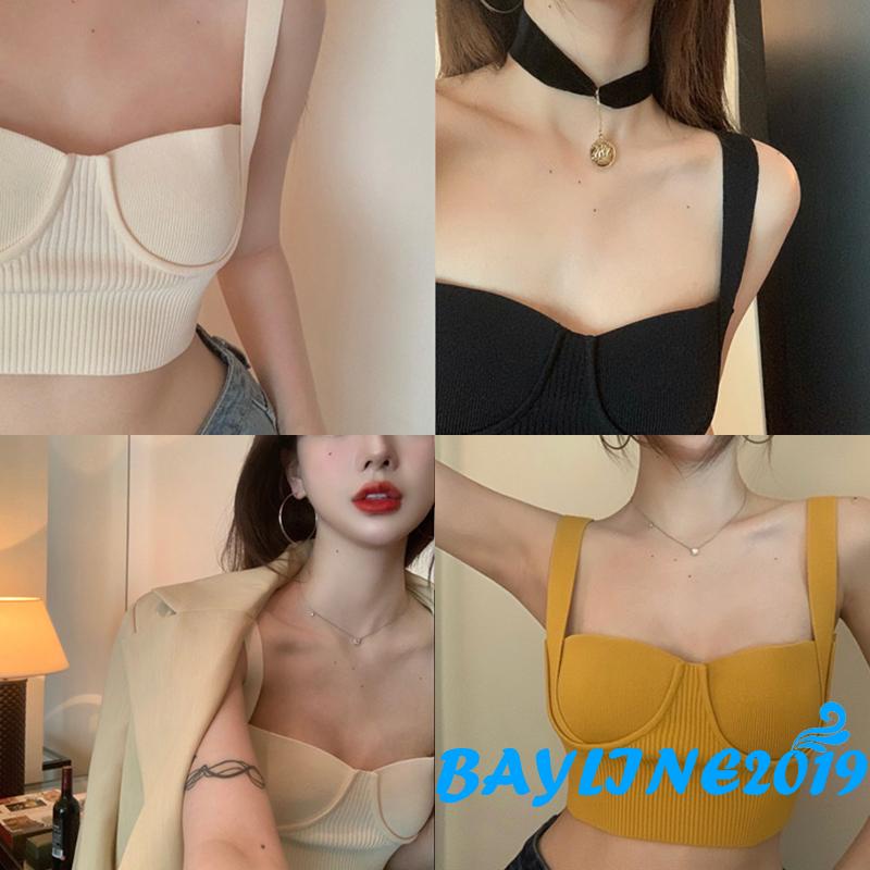 Áo Croptop Dệt Kim Hai Dây Bản Rộng Màu Sắc Đơn Giản Cho Nữ