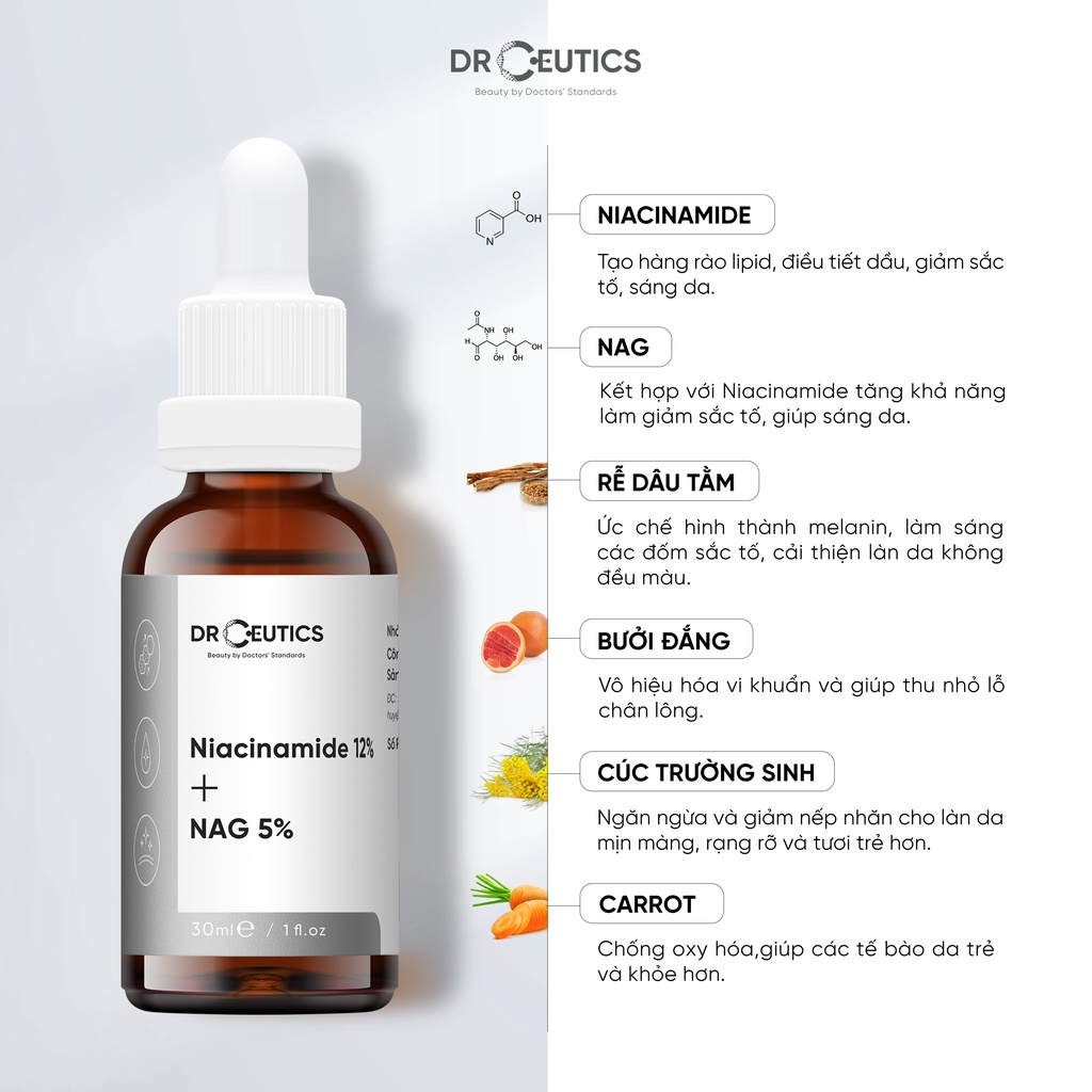 Serum Niacinamide 12% DrCeutics Giảm Thâm Sáng Da Kiềm Dầu 30ml