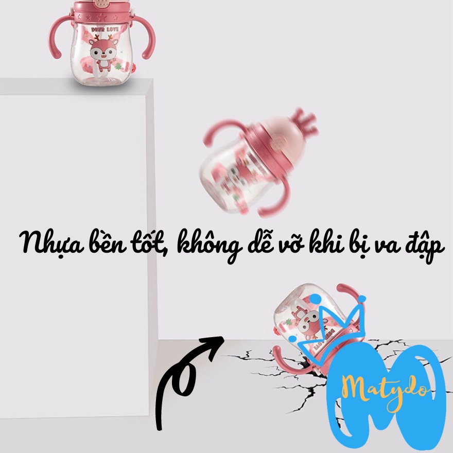 Bình nước cho bé có quai đeo nắp bật ống hút mềm mại cao cấp chống sặc an toàn cho trẻ BN64