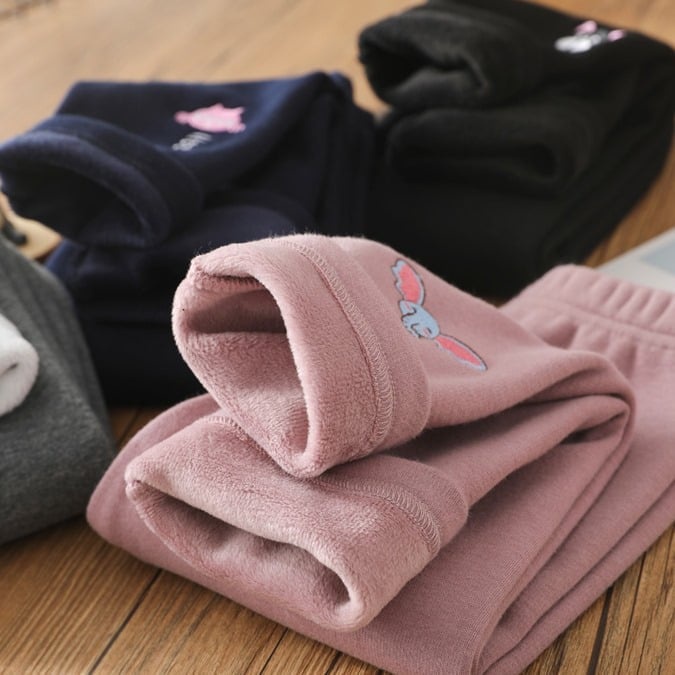 Quần legging cho bé gái nỉ lót lông mặc thu đông, co dãn, mềm mịn dễ thương size đại 6-40kg - Thêu Thú