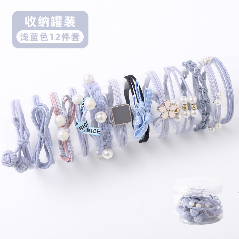 Bộ 12 Dây Buộc Tóc Cao Su Co Giãn Thiết Kế Đơn Giản Thời Trang Hàn Quốc