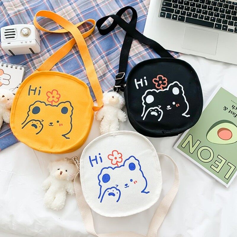 Túi đeo chéo vai bằng vải canvas hình tròn cỡ nhỏ thời trang cho nữ